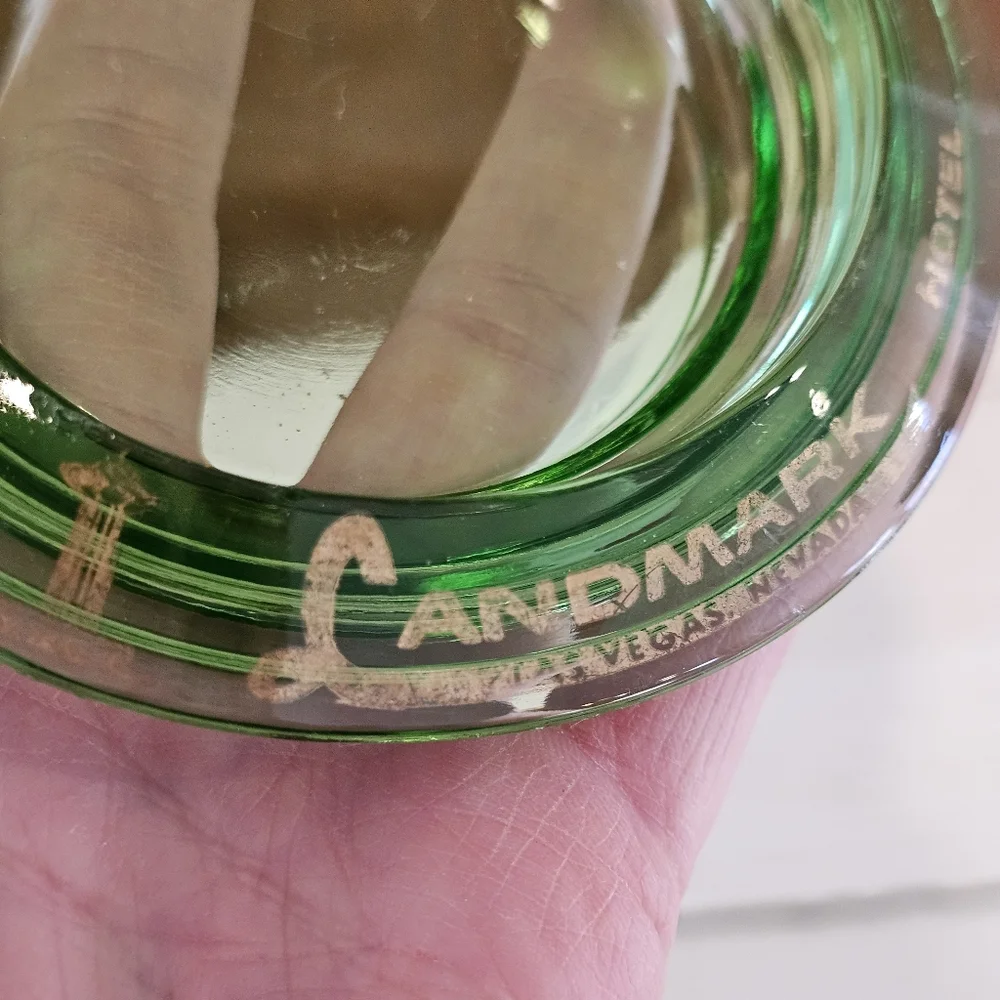 Vintage 1970's Landmark Hotel Las Vegas Green Glass Ashtray